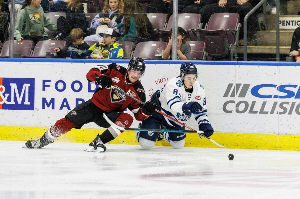 Vancouver Giants were unable to dig themselves out of an early 3-0 hole against the Penticton Vees on Friday night at South Okanagan Events Centre, eventually dropping a 4-2 decision (Cherie Morgan/Special to Langley Advance Times)