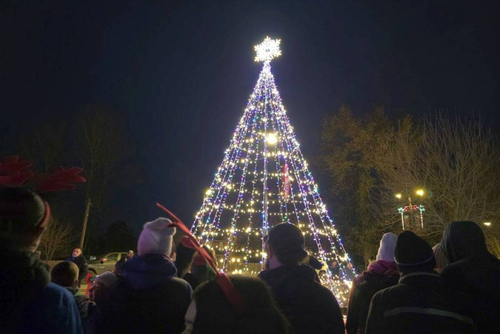 Hundreds filled the parking lot of the Aldergrove Community Centre for the annual Christmas tree lighting on Sunday. (Dan Ferguson/Langley Advance Times)