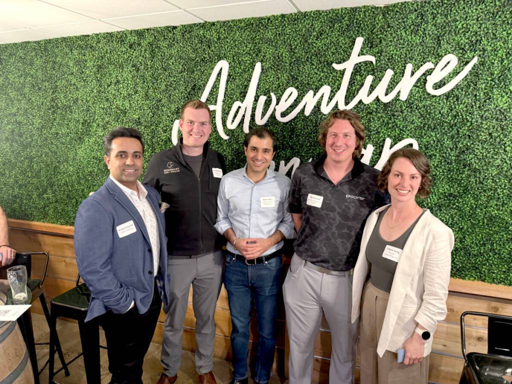 Kunal Sharma, Andrew Flitton, Dave Sidhu, Olli Dickson, and Celene Hoag were among those at a recent Next Generation meeting. (Greater Langley Chamber of Commerce)