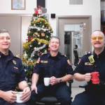 (L-R) Assistant Chief Adrian Hanson, Captain Todd Bulled, and Captain John Grelik – also known as the &ldquo;yellow glasses guy&rdquo; – sit down for a Chicago morning show in December 2025.