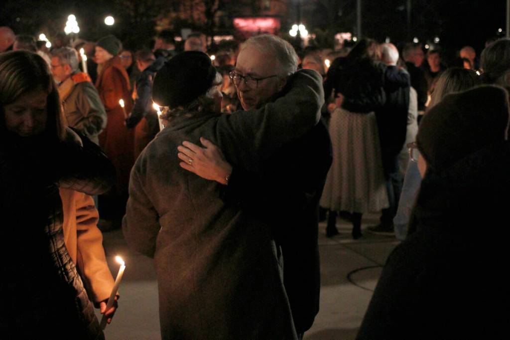 Current and former elected officials, other dignitaries and community members gathered at the B.C. Legislature to mourn those who lost their lives in the Tumbler Ridge shooting on Wednesday, Feb. 11. (Bailey Seymour/Victoria News)