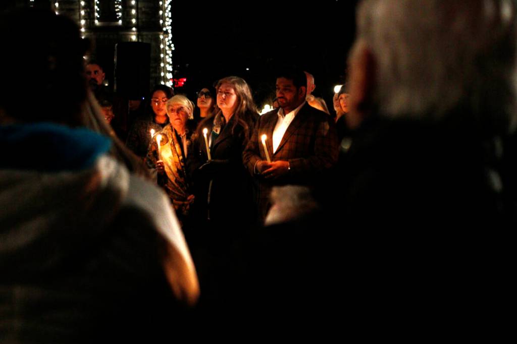 Current and former elected officials, other dignitaries and community members gathered at the B.C. Legislature to mourn those who lost their lives in the Tumbler Ridge shooting on Wednesday, Feb. 11. (Bailey Seymour/Victoria News)