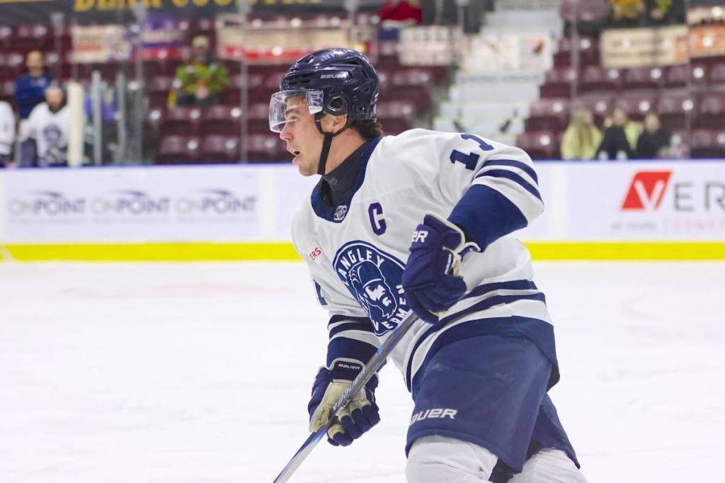 Langley Rivermen captain Darius Bachler scored his ninth of the season against the Bulldogs, in the second of two back-to-back games against Alberni Valley, both on home ice at George Preston. (file)