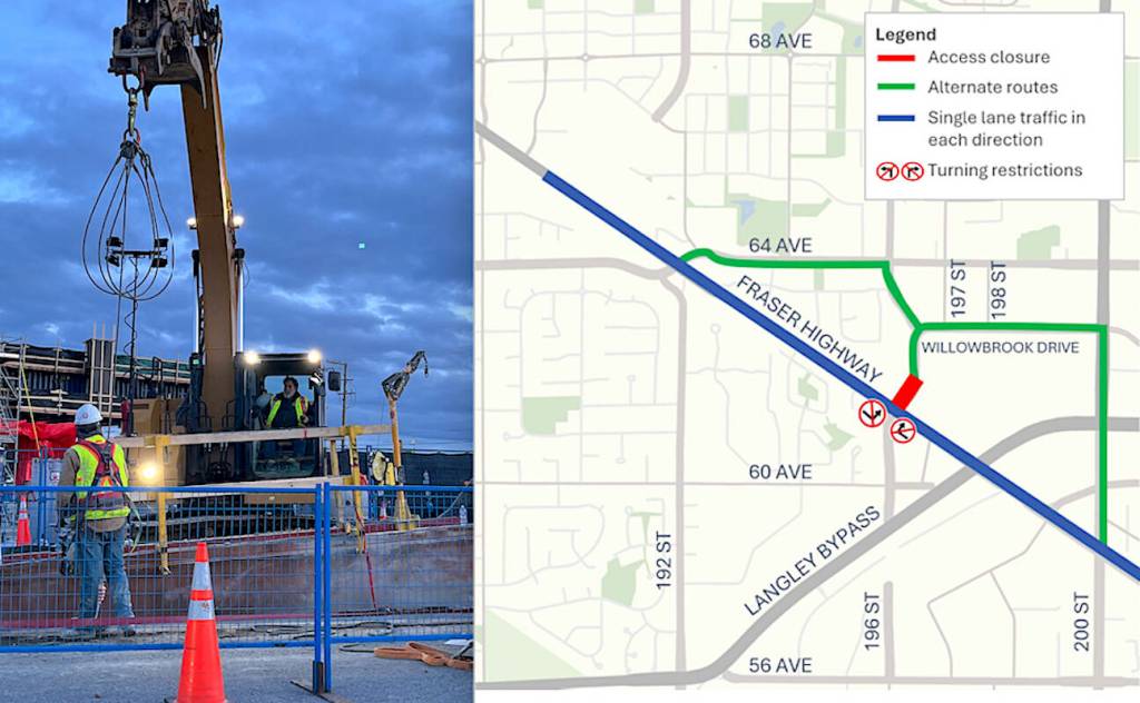 Night work on Willowbrook Drive is now underway. It is not expected to wrap up until mid-April. (Special to Langley Advance Times)