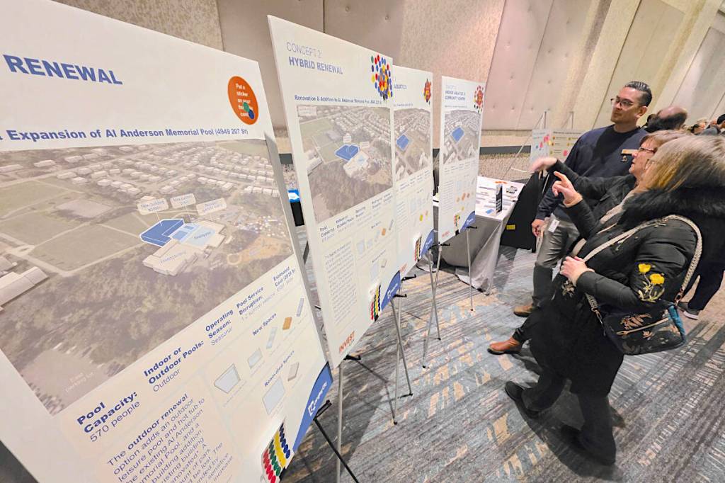 Members of Langley City council and senior staff were on hand to take questions from the public about topics like the proposed redevelopment of Al Anderson pool at an open house held Tuesday, March 3. (Dan Ferguson/Langley Advance Times)