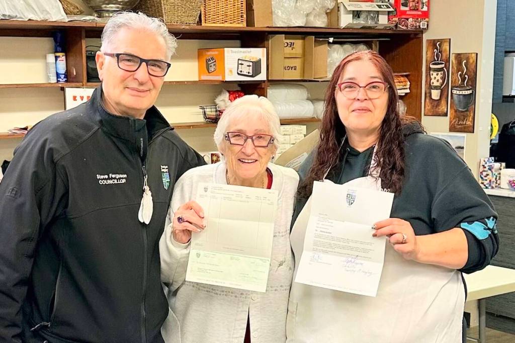 Langley Township council donated $10,000 to help the Aldergrove Seniors and Veterans Society replace the aging roof, presented by Councillor Steve Ferguson. (Special to The Star)