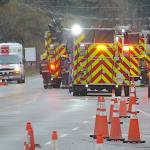Fire crews were called to the scene between 240 and 244 Streets on Fraser Highway Saturday morning. (Dan Ferguson/Langley Advance Times)