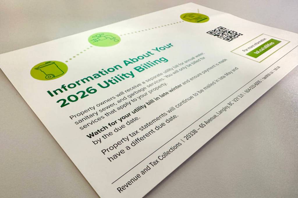 Langley Township has sent 2026 utility bills out to affected residents. It will also be sending out property tax bills for all properties in the municipality. (Heather Colpitts/Langley Advance Times)